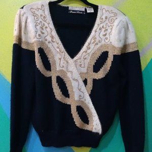 Beautiful Vintage Dana Scott knit sweater with Gold detail